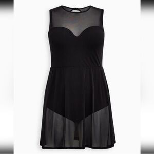 Torrid Black Underwire long mesh overlay swim dress